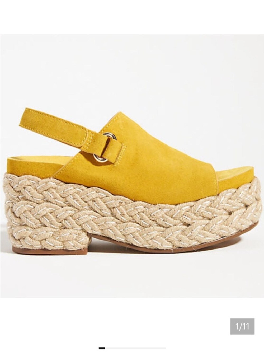 Anthro Kelsi Dagger Brooklyn Keys Yellow Suede Platform Espadrille Sandal Sz 11